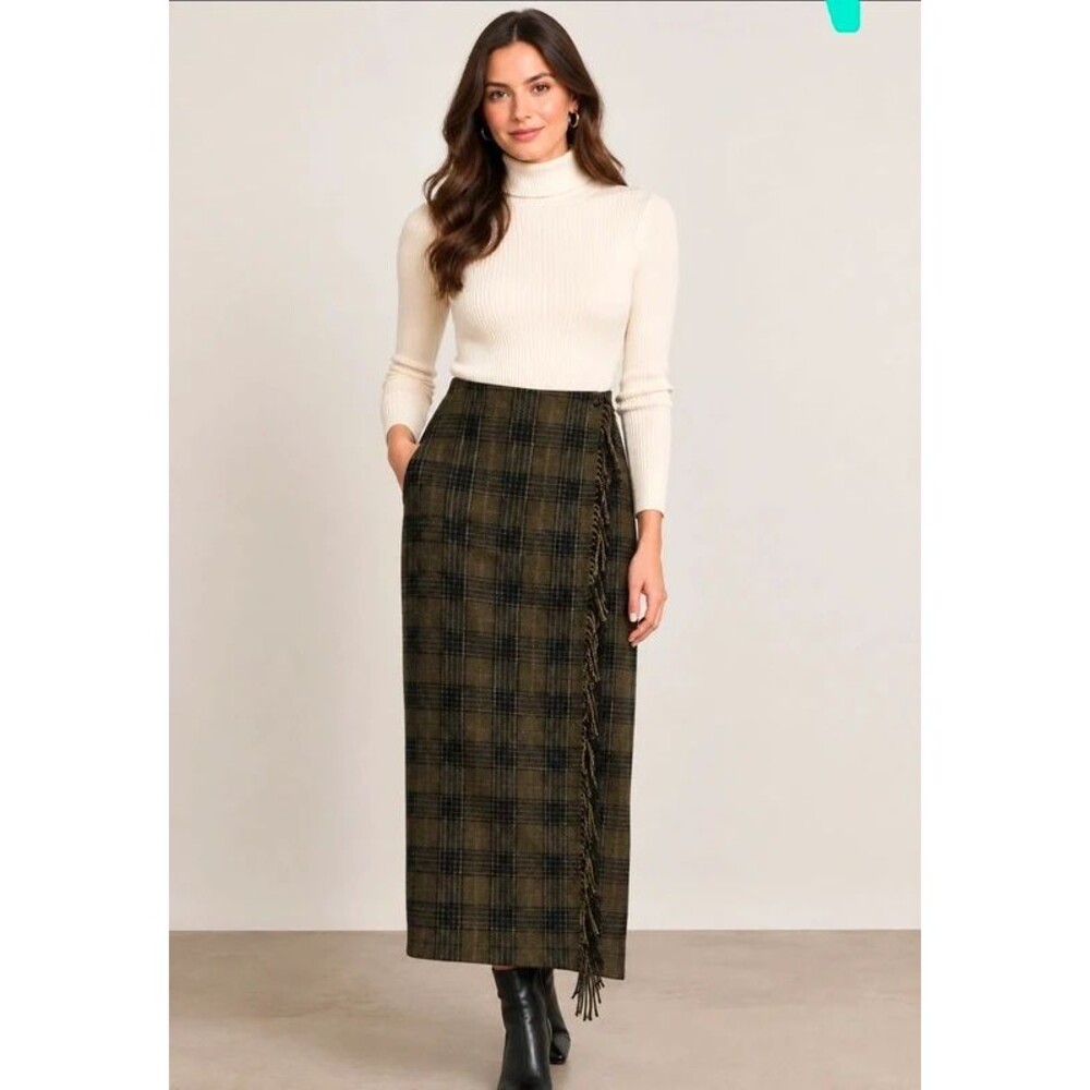 Liz Claiborne vintahe wrapped midi skirt wool blend size 12